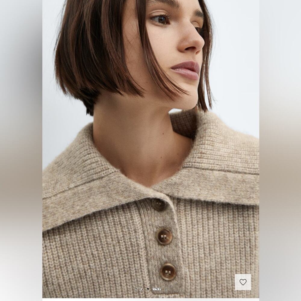 Mango CAMP-COLLAR KNIT SWEATER Sand XS - Picture 4 of 12